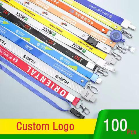 100pcs Custom Logo Lanyard Key Chain For ID Card Holder Staff Cards Safety Neck Rope With 1.5cm/2.0c