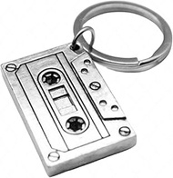 Vintage 70s 80s Casette Tape Audiotape Pendant Necklace for Women Men Girls Boys Silver Plated Retro