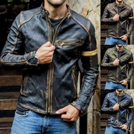 Men leather jacket men jackets coat男復古漆皮皮衣拉鏈衫外套