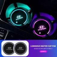 2pcs Car Luminous Water Cup Coaster Led Atmosphere Light Accessories For Hyundai I10 I20 I30 I40 IX3
