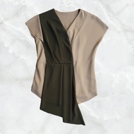 HIJAU T-shirt Green Cream V-NeckWanita All Sizes Scuba Top Formal Office Party Batwing Shirt