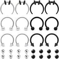 12Pcs Cincin Septum 16g & 14g - Perhiasan Septum Keluli Pembedahan - Barbell & Gelung Horseshoe untu