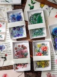 40入組美麗的限量版植物系列手冊貼紙，植物花卉主題，彩色激光貼紙DIY相簿，適用於手提箱，水壺，手機殼，筆記型電腦