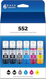 552 Ink Bottles Ecotank 6 Pack ET-8550 ET-8500 Replacement for Epson 552 Ink Refill Bottle Work for Ecotank Photo ET 8550 ET8550 Ecotank Photo ET 8500 ET8500 Printer (BK PB C M Y GY)