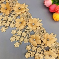 TEMU 1 Yard Of Vintage Floral 3d Diamond Lace Ribbon Fabric For Embroidered Wedding Appliqué Decorat