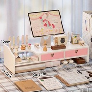 電腦增高架 多功能桌面置物架 辦公桌帶抽屜臺式顯示器螢幕抬高支架（平行進口）（快遞送貨上門）