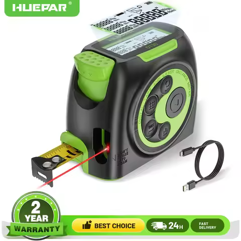 Huepar Digital 60M 197ft Laser Measuring 2-in-1 Tape Measure With Measurement LCD Display Inch / Cm 