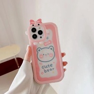 Cute Dog/Bear สำหรับ iPhone 14 Pro Max 13 Pro Max 12 Pro Max 11 Pro Max X XR Xs Max สูงสุด8 7 14 Plus SE 2020 การ์ตูนน่ารัก กล้อง Bow เคสโทรศัพท์ Clear Soft TPU ป้องกัน CASE