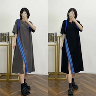 【Oversize Dress】(40-150kg)Split Women Short Sleeve Round Neck Plus Size Splicing Plain T-shirt Dress