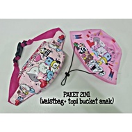 BT21 motif children's hat, BT21 motif children's waist bag - A set of waist bag + BT21 motif childre