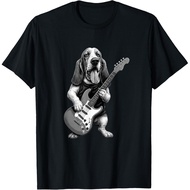 Basset Hound Playing Guitar Funny Basset Hound Dog Lover T-Shirt