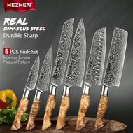 Hezhen 6Pc Kitchen Knife Set L Damascus Steel Chef Santoku