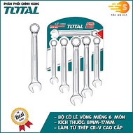 Bộ cờ lê vòng miệng 6 chi tiết 8mm - 17mm đa năng TOTAL THT102266 - Chìa khóa mở, có hộp đựng, thép