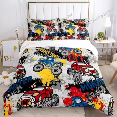 Monster Truck Catroon Monster Jam 3D NEW Duvet Cover Pillowcase Bedding Set Adult Boy Girl Bedroom C