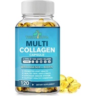 Multi-Collagen Complex + Biotin + Vitamin C – Types I, II, III, V & X – Natural Supplement for Hair,