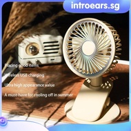 INTR Retro Night Light Desktop Fan  Adjustable Angle Desk Fan USB Rechargeable Wireless Table Fan Clip Circulator Cooling Fan