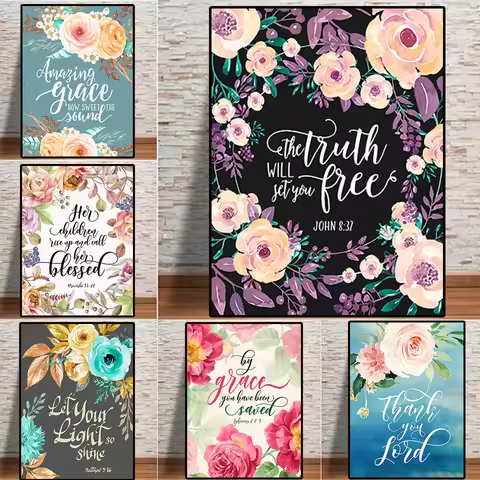 Diamond Painting Bible Verses Peony Flowers Blessed Quotes Picture Full Square/Round Rhinestone Embr