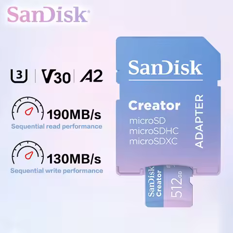 SanDisk Creator Series Card microSDXC UHS-I Card V30 A2 U3 128GB 256GB 512TB 1TB Read Speed up to 19