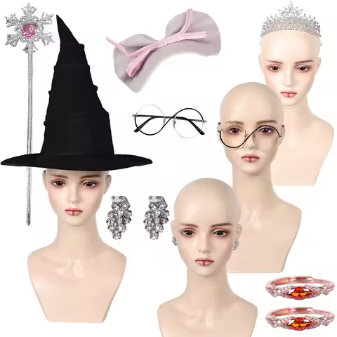 Witch Elphaba Glinda Cosplay Hat Eyeglasses Wicked Roleplay Magic Wand Cap Earrings Headwear Hallowe
