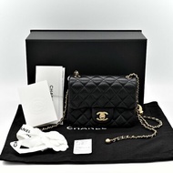 Chanel 香奈兒 Mini Square Pearl Crush 方胖子 黑色 羊皮小金球 斜背鏈帶包