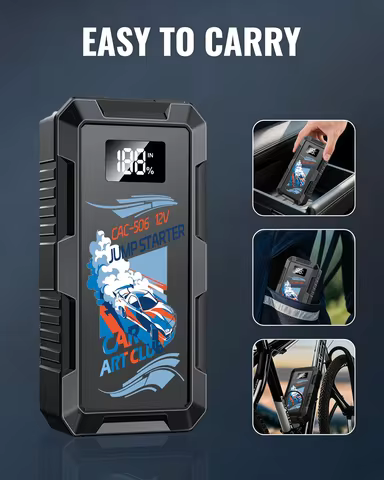 CAR ART CLUB 6000A Portable Jump Starter, 12V Battery Booster, Emergency Power for 9L Gas 7L Diesel 