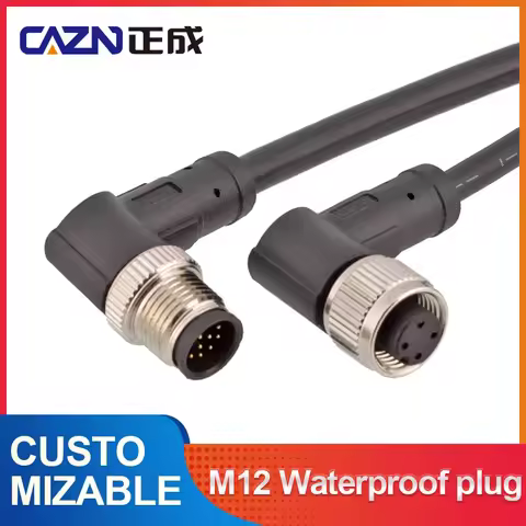 CAZN M12 Plug Unshield Straight Head 3P 4-pin 5-hole 6 8 12-core 1M IP67 Waterproof Connector Angle 