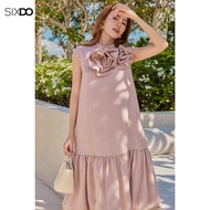 SIXDO 3D Flower Linen Loose Dress (Light Pink 3D Flower Linen Loose Dress)