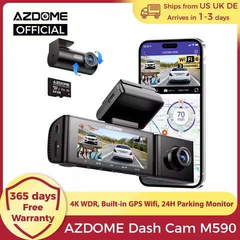 AZDOME Dash Cam M590 4K WDR Built-in GPS Wifi Car DVR 3-channel Record Loop Recording 24H Parking Mo
