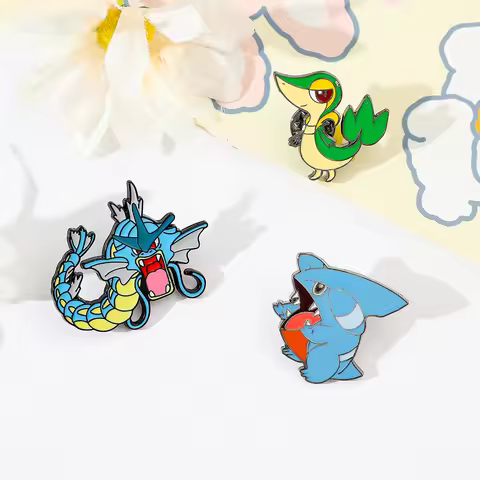 Pokemon Gible & Snivy Cartoon Enamel Lapel Pin Cute Metal Brooch Badge Fashion Accessory for Backpac