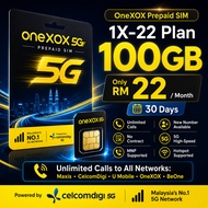 OneXOX 5G Prepaid SIM | 100GB RM22 Unlimited Calls & Hotspot CelcomDigi 5G Network by XOX | XOX Celc