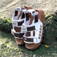 Giày sandal Nerdy nerrdy nam nữ đế cao 4cm quai da phối dù êm bền quai hậu có thể tháo rời thành dép