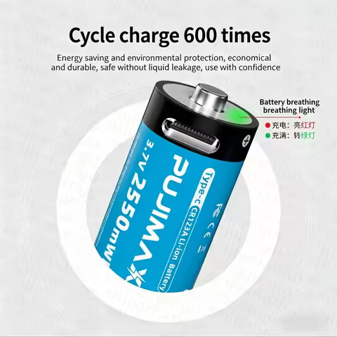 3V Type-C Rechargeable CR123A 2550mWh Lithium Battery Rechargeable Battery High Capacity Portable St