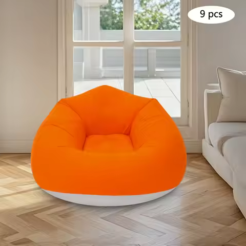9 Pack Orange Inflatable Lounge Sofa 2 Foot Pumps - Pvc Flocking Fabric 39.37*23.62in, 264.55Lbs Loa