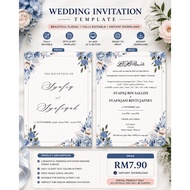 💙 Blue Floral Elegant Wedding Invitation | Editable Canva Template | Instant Download