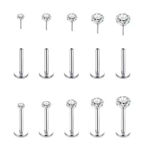 5Pcs Earrings Nose Studs Labret Push in Pin Threadless Flat Back Piercing Jewelry for Ear Nose Lip w