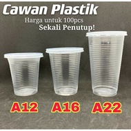 100pcs EC 12oz 16oz 22oz Cup with Flat Lid/ Sekali Penutup Cawan Plastik