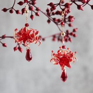 【彼岸花垂墜耳環】彼岸花耳環 紅色 手工 耳環/耳夾