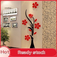 Comely Stiker Dinding Motif Vas Bunga / Pohon 3D Bahan Akrilik Untuk