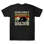 Ugly Funny Cat Your T-Shirt Fake Death Vintage Tee Live Men'S Ugly Opossum Angry