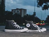 9527 CONVERSE ALL STAR 電繡 皮革 高筒 帆布鞋 黑白色 男女 132170C