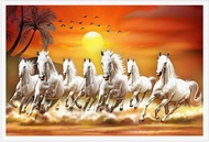7 Horses Running on Sunrise Frame - Colorful Used for Home Office or Hotel Wall Decoration