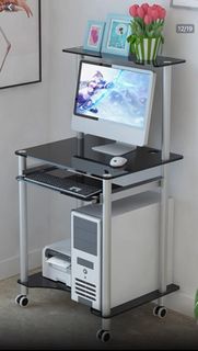 双层电脑桌台式机家用简易小型可移动简约钢化