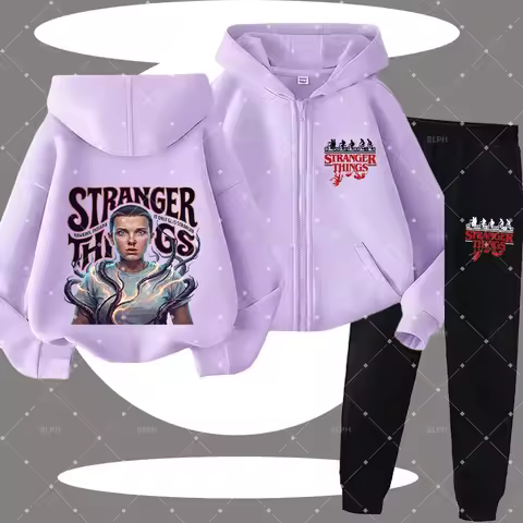 Kids Stranger Things Zip-Up Hoodie Set with Unique Design Inspired by Hawkins, Indiana, Perfect for 