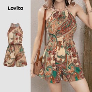 Lovito Boho Jumpsuit Smocked Spring/summer Jumpsuit for Women L172ED1126