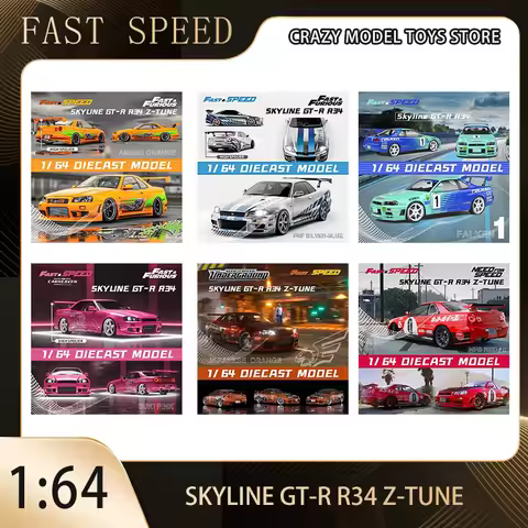 Fast Speed FS 1:64 Skyline GT-R R34 Feijin Z-Tune Alloy Die-cast Car Model Collection Ornaments Birt