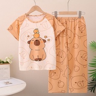 [Ship from Malaysia] Relaxed Child Short Sleeve Long Pants Pyjamas sets baju tidur budak capybara Bo