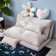 日本熱銷 - 可折疊榻榻米沙發床送抱枕 單人兩用梳化(棉麻米白色單人90cm)