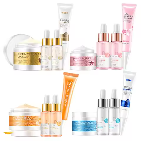 Facial Skin Care Set Snail Collagen Face Serum Cream Moisturizing Repairing Eye Cream 24K Gold Nouri