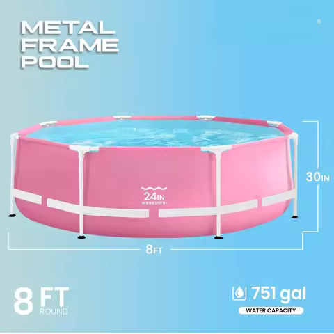 8ft x 30in Round Above Ground Swimming Pool, Pink 28290EH - Pool Only Pump Not Included, Custom