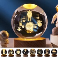 Blind Box Random 6cm 8cm 3D Cystal Ball Decoration Planetary with LED Wooden Base Laser Engraved Sol